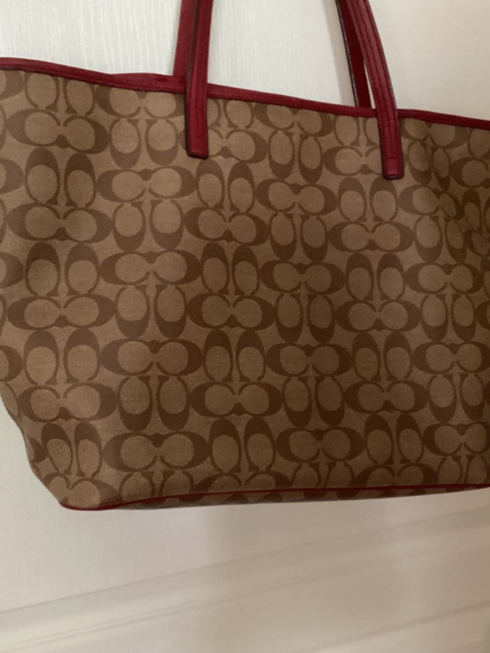 Coach Park Metro Tote in Signature Khaki with Cherry Trim - Picture 3 of 8